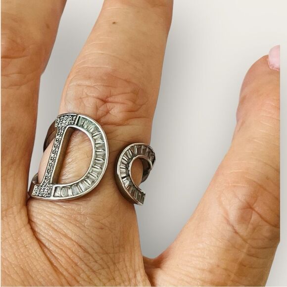 Silver plated ring adjustable size paved clear CZ - Picture 4 of 12